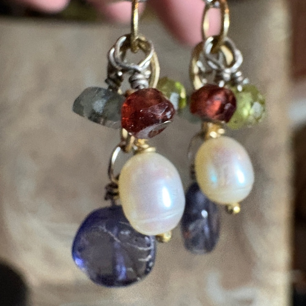 Sundance Sterling Silver Iolite Pearl Garnet & Peridot Cluster Earrings